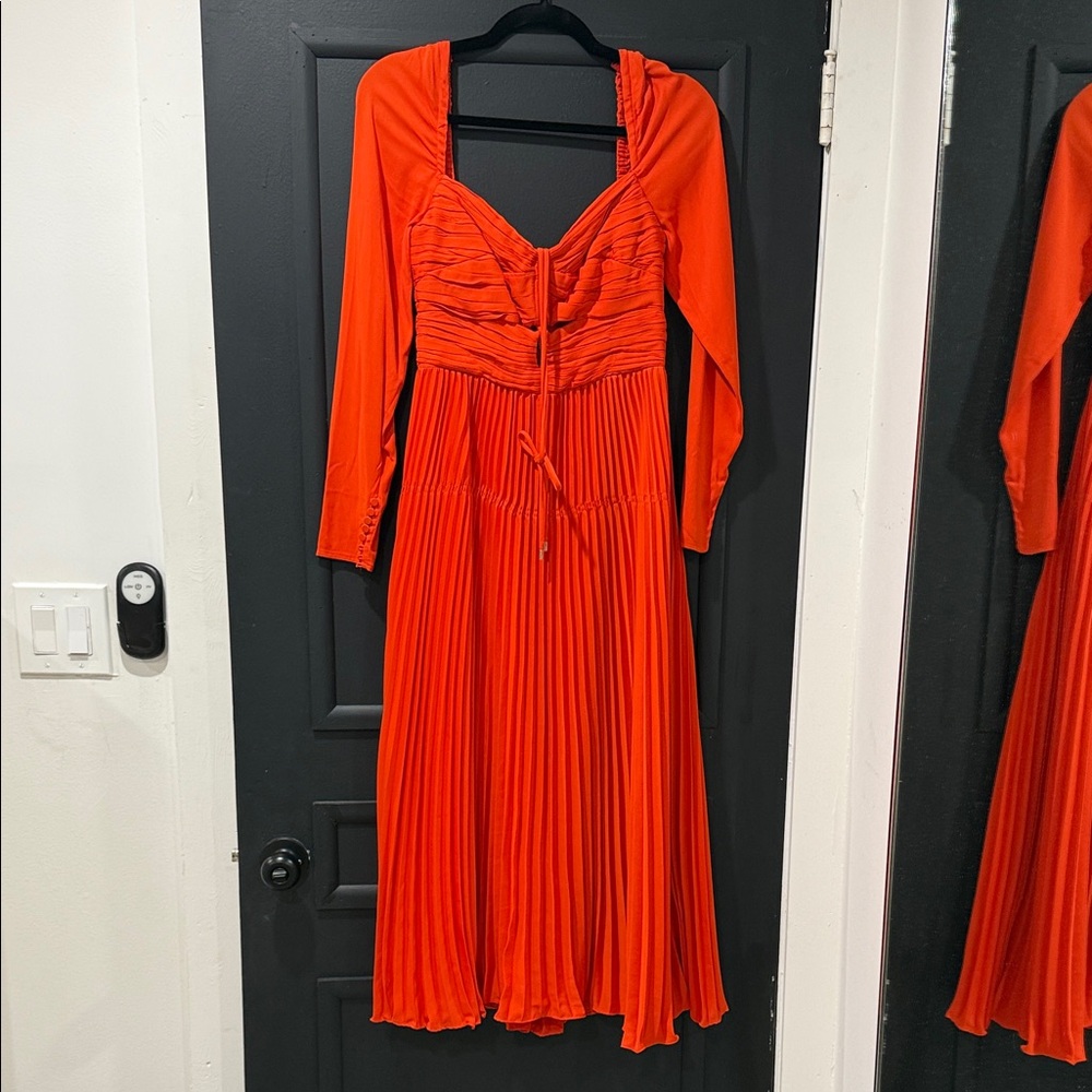 Self-Portrait Vibrant Orange Long Sleeve Dress